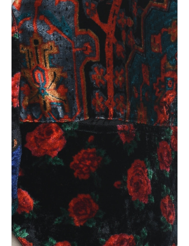 Floral Pattern Multi-Colour Velvet Waistcoat - L