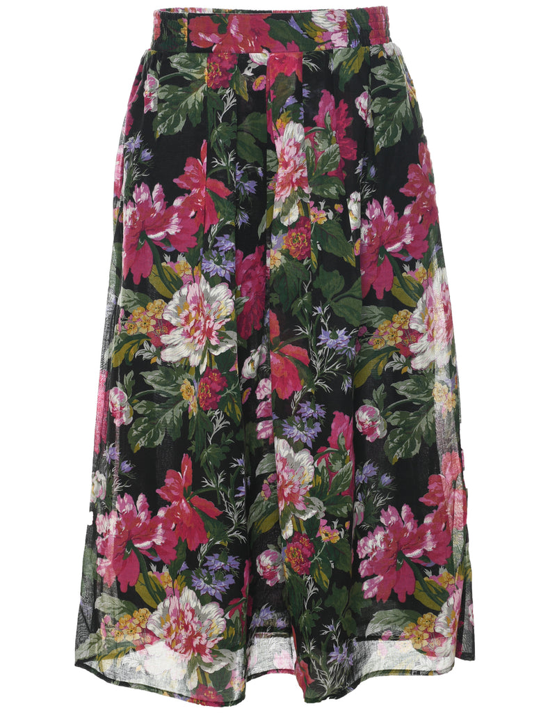 Floral Pattern Pleated Skirt - L