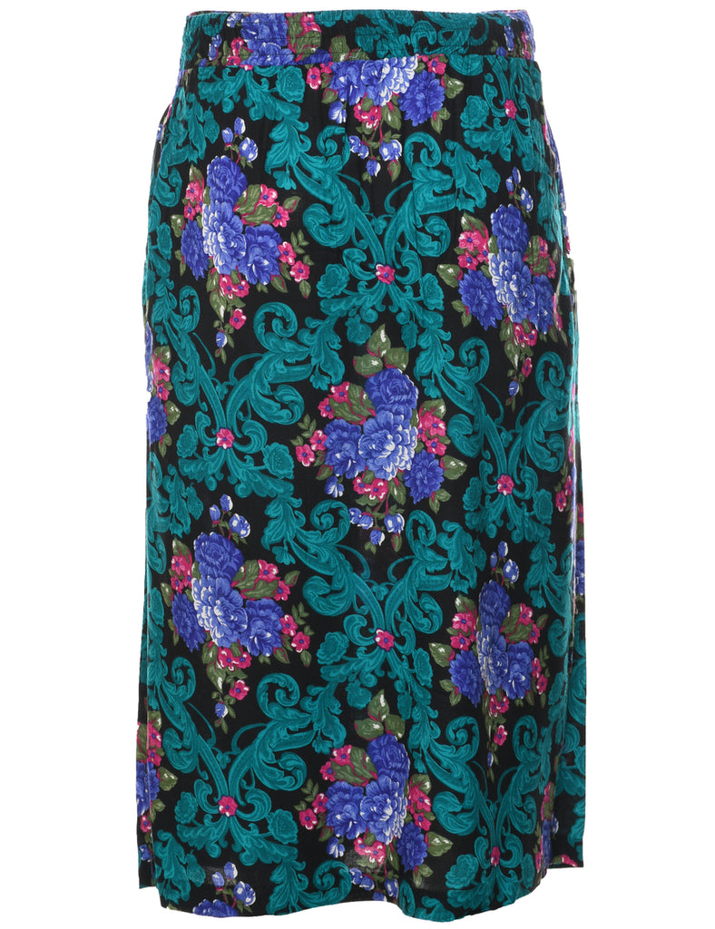 Floral Pattern Pleated Skirt - S