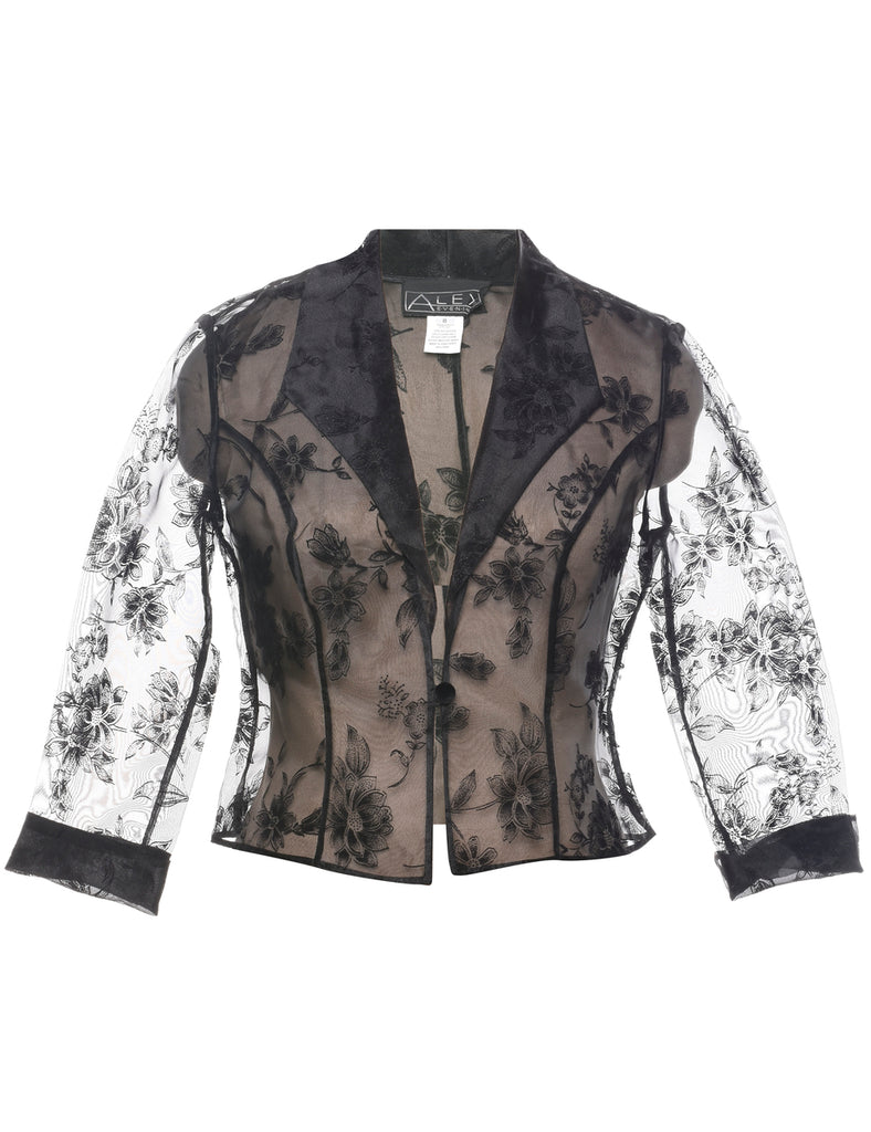 Floral Pattern Sheer Effect 1990s Evening Jacket - M