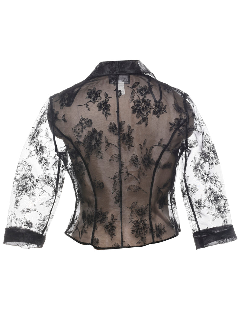 Floral Pattern Sheer Effect 1990s Evening Jacket - M