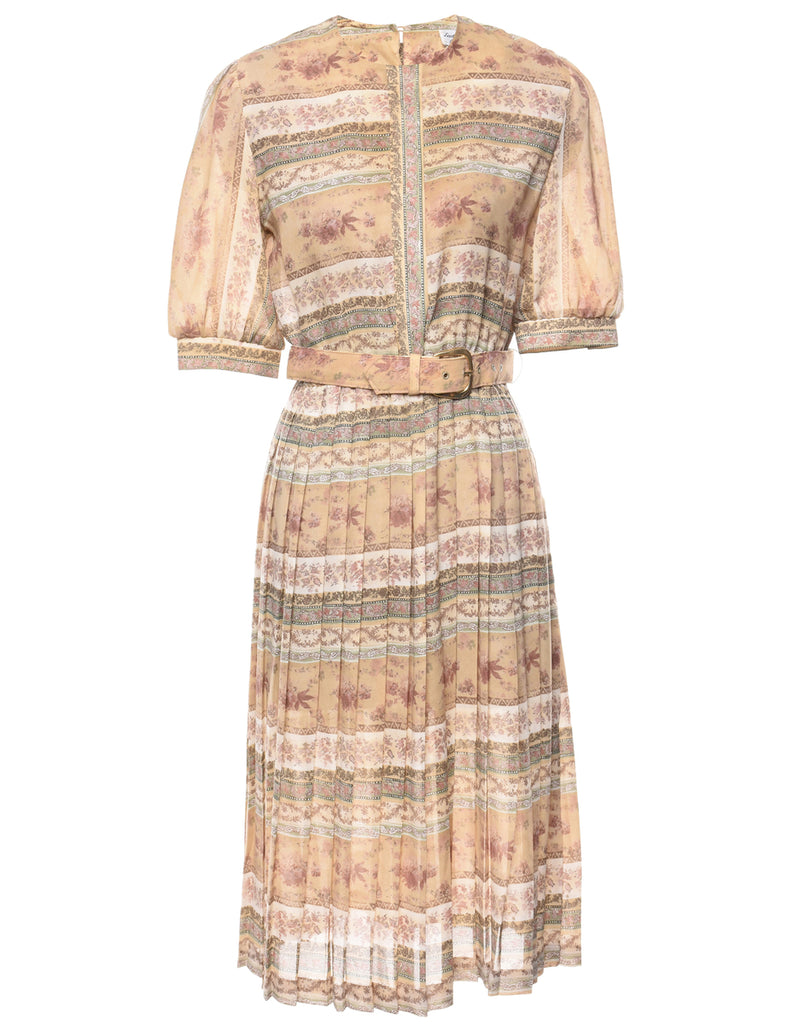 Floral Print Belted Dress - S