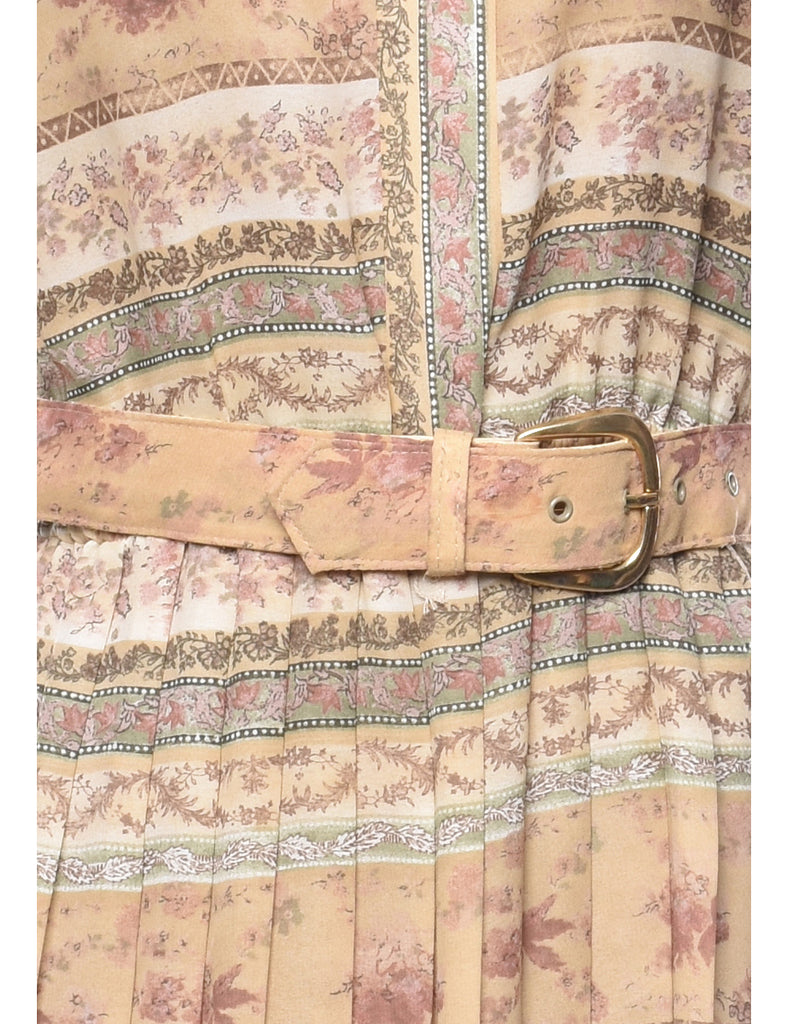 Floral Print Belted Dress - S