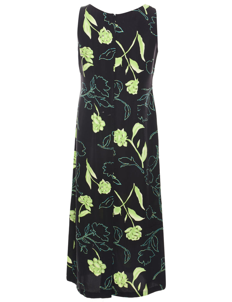 Floral Print Black Dress - M