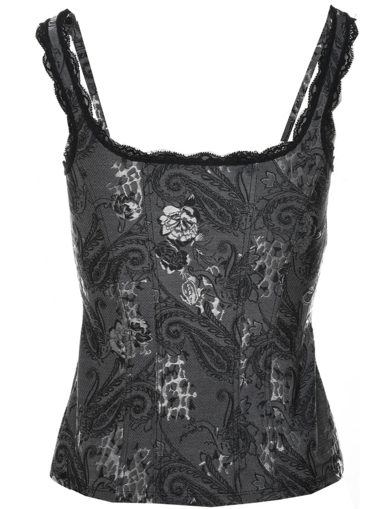 Floral Print Black & Grey Corset Top - XS