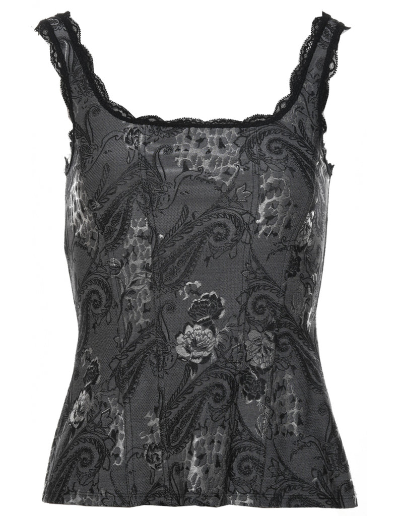 Floral Print Black & Grey Corset Top - XS