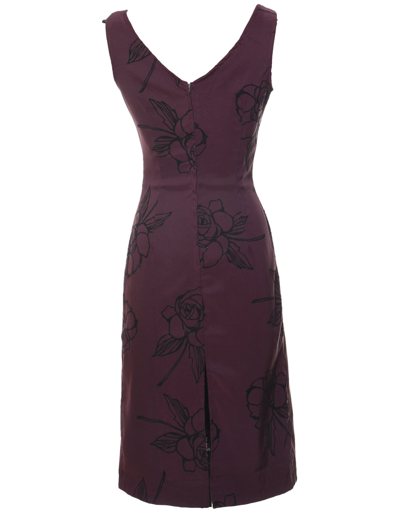 Floral Print Black & Plum Evening Dress - M