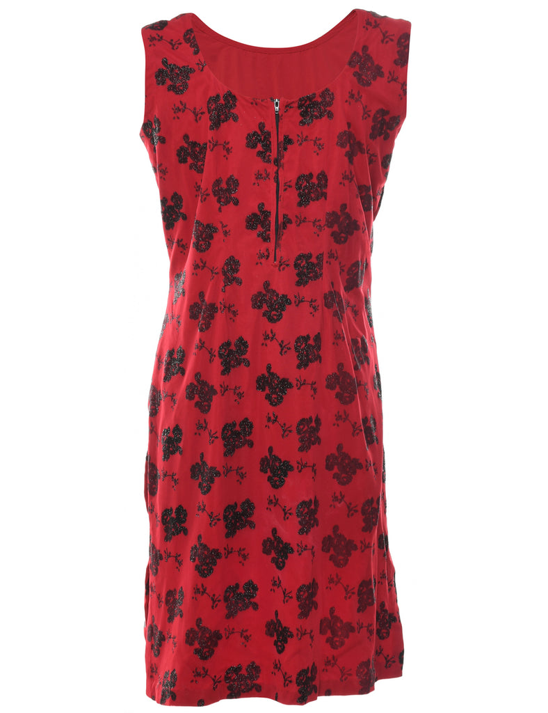 Floral Print Black & Red Evening Dress - M