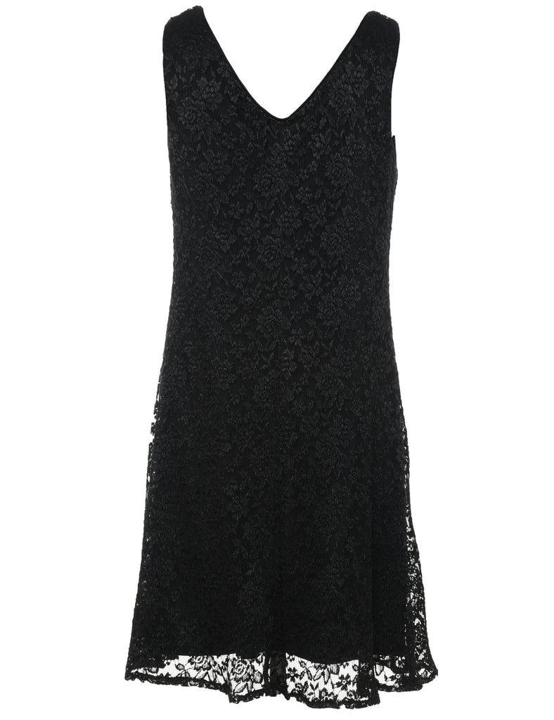 Floral Print Black Sleeveless Evening Dress - L