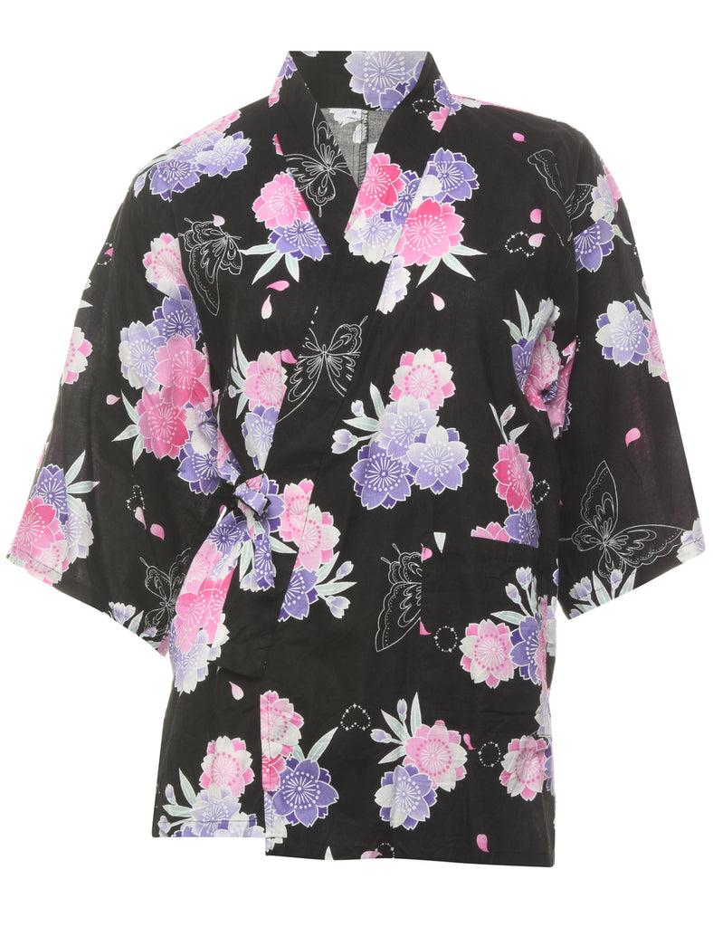 Floral Print Cropped Kimono - M