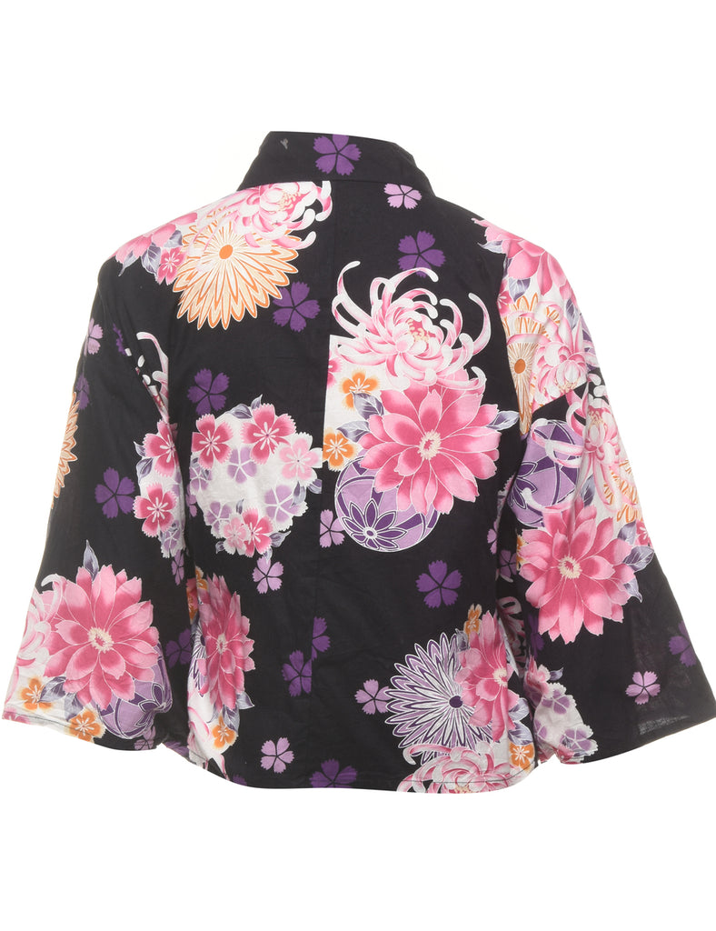 Floral Print Cropped Kimono - M