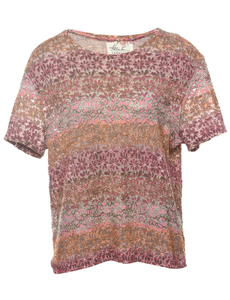 Floral Print Lace Multi-Colour Evening Top - L