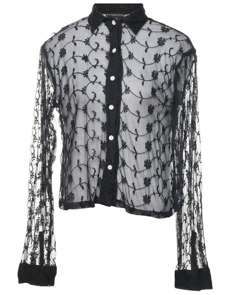 Floral Print Lace Shirt - M