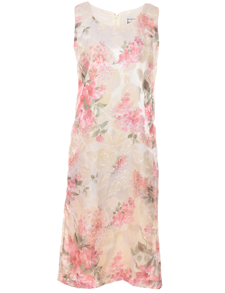 Floral Print Pale Pink & Pale Yellow Sleeveless Dress - L