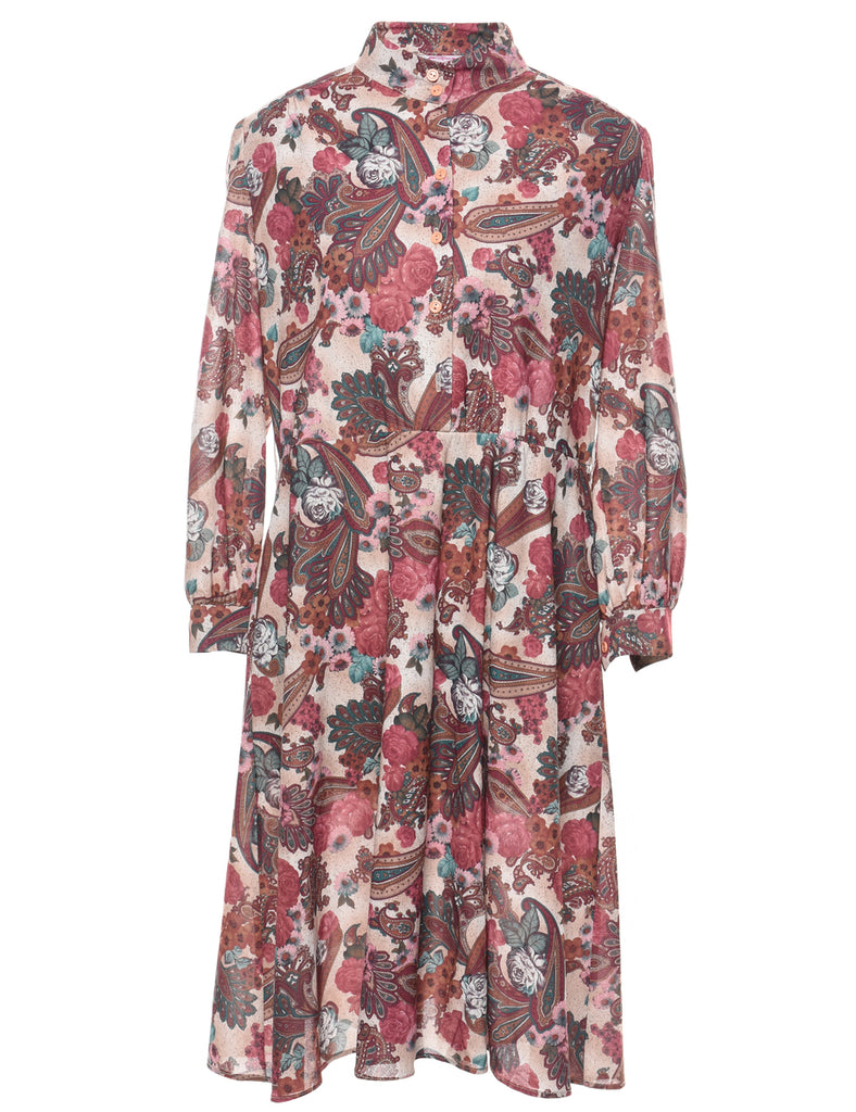 Floral Print Shirt Dress - L