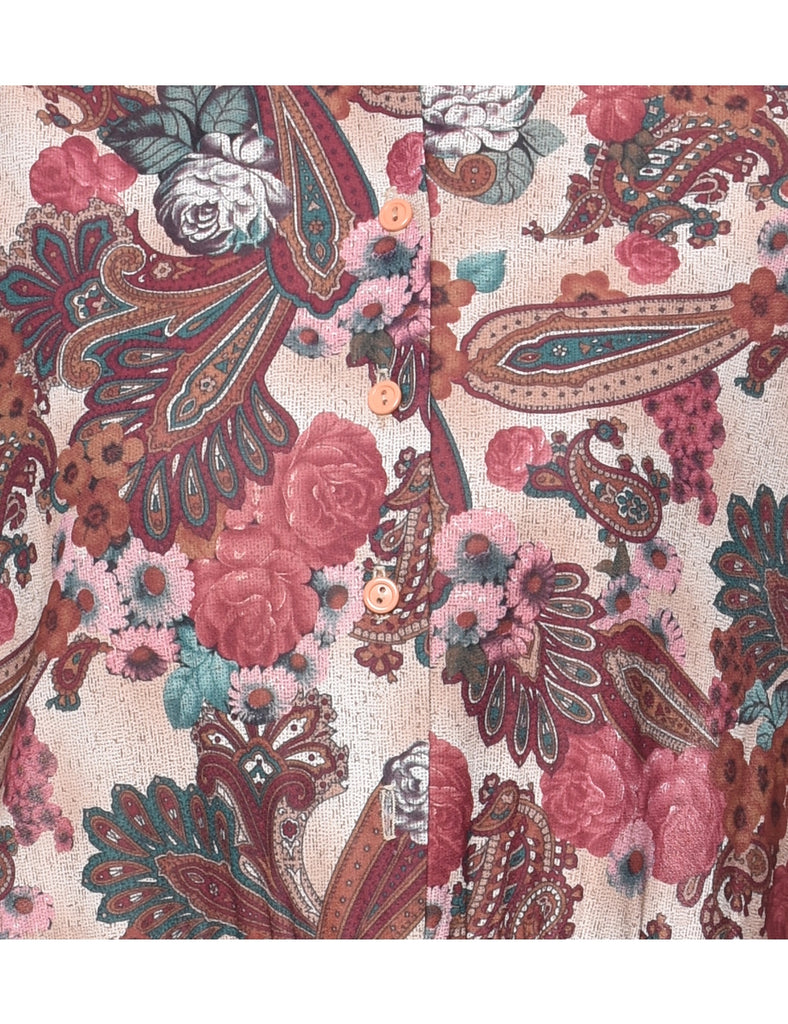 Floral Print Shirt Dress - L