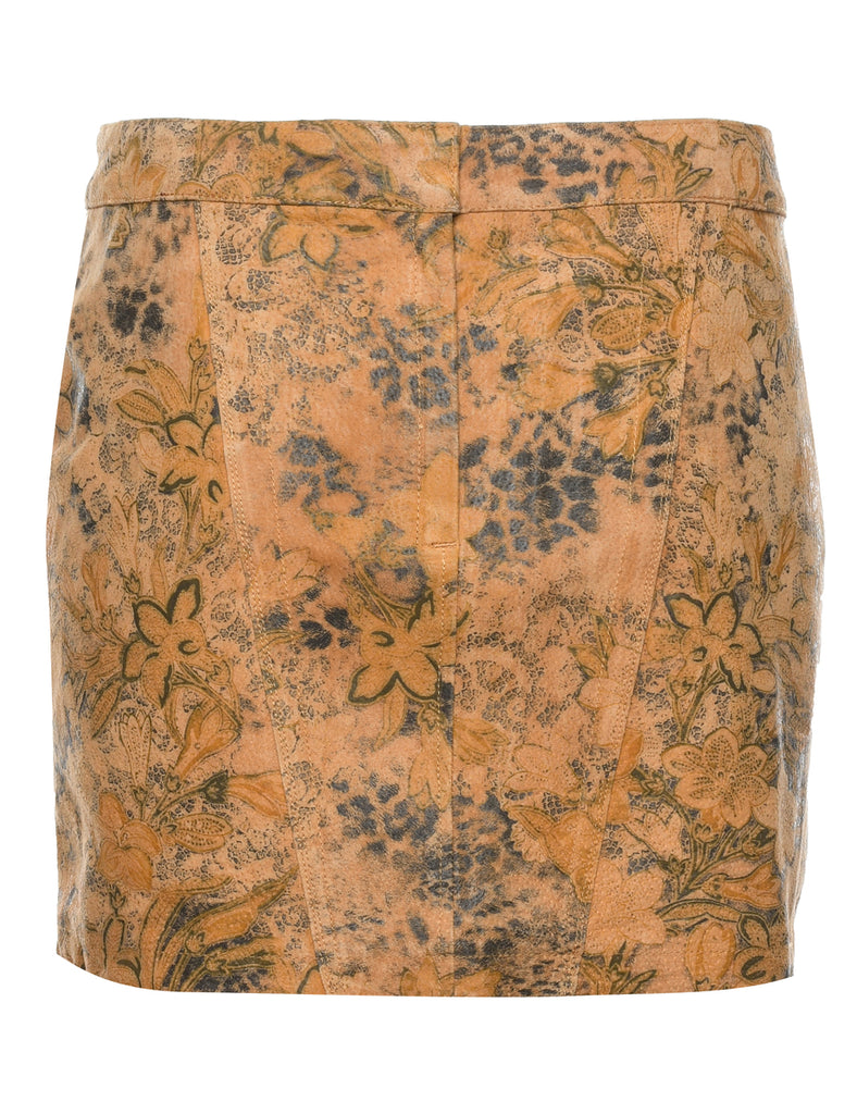 Floral Print Suede Mini Skirt - L