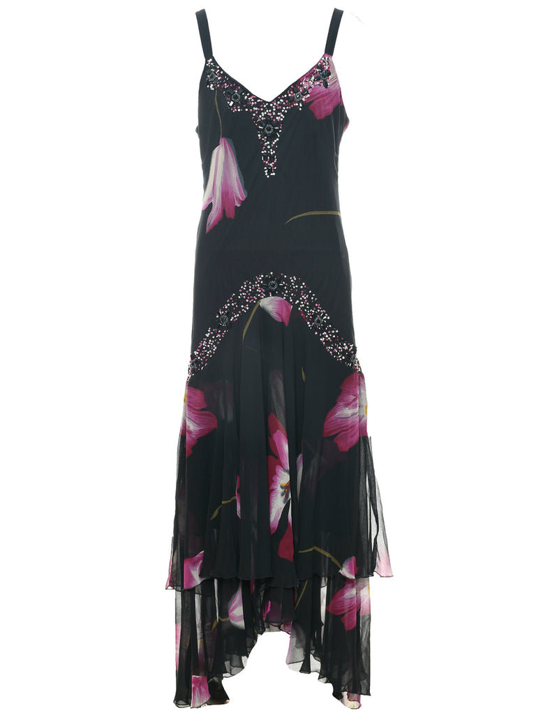 Floral Print Y2K Evening Dress - M