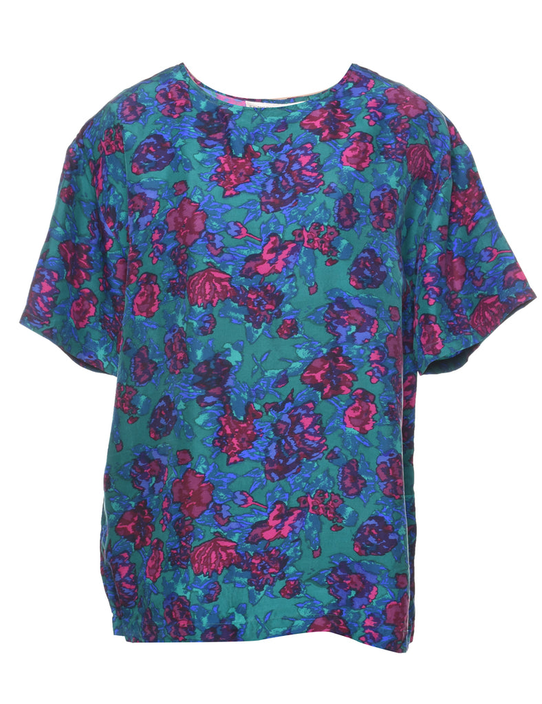 Floral Printed Multi-Colour Silk Top - L