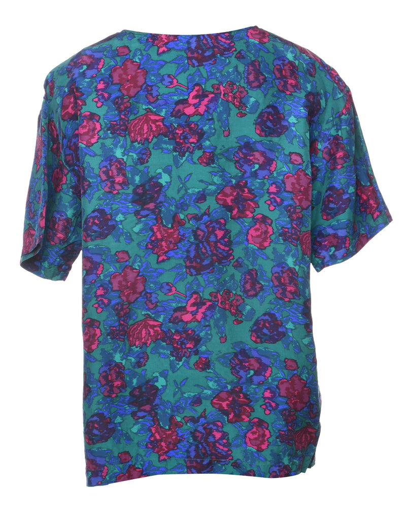 Floral Printed Multi-Colour Silk Top - L