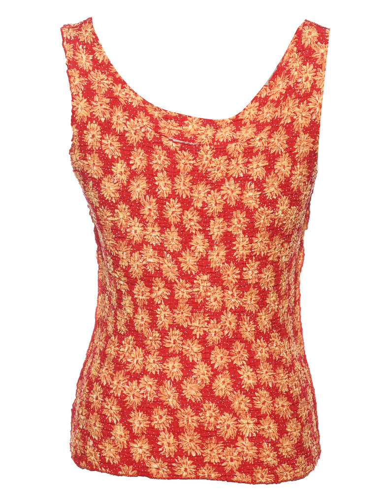 Floral Printed Red & Yellow Vest Top - S