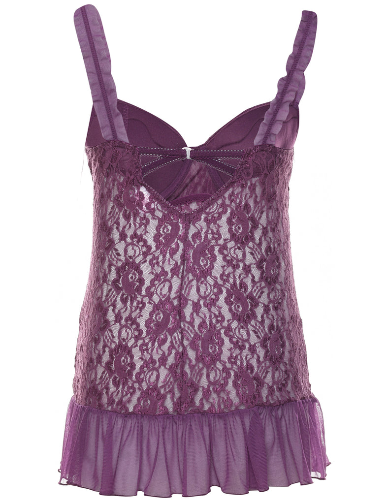 Floral Purple Classic Sheer Lace Slip Dress - M