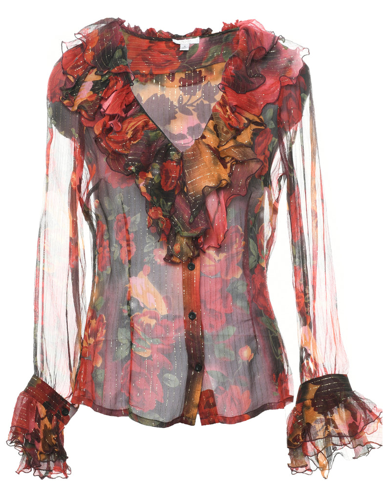 Floral Y2K Evening Blouse - M