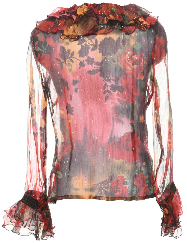 Floral Y2K Evening Blouse - M