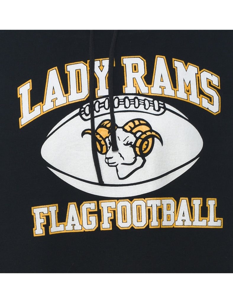 Football Lady Rams Black & Yellow Printed Hoodie - L