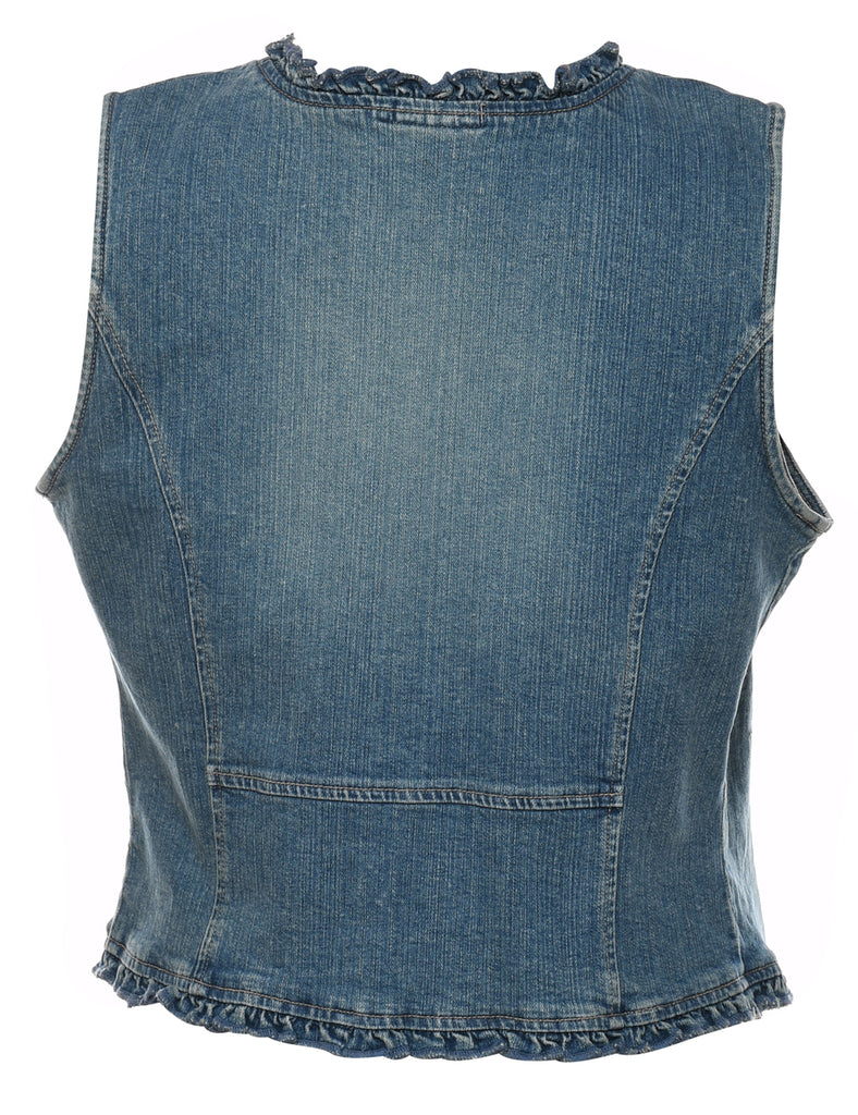 Frilled Faded Wash Denim Waistcoat - S