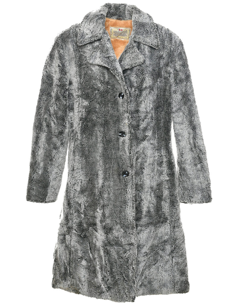 Grey Faux Fur Coat - L