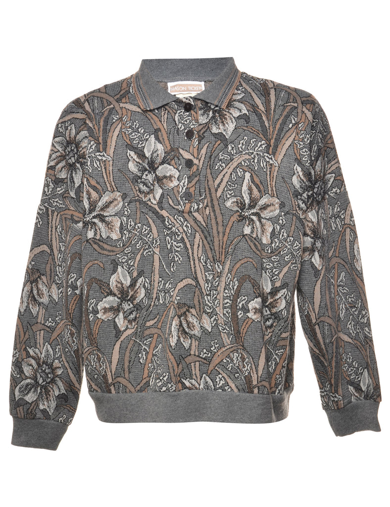 Grey Floral Jumper - M