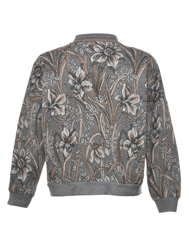 Grey Floral Jumper - M