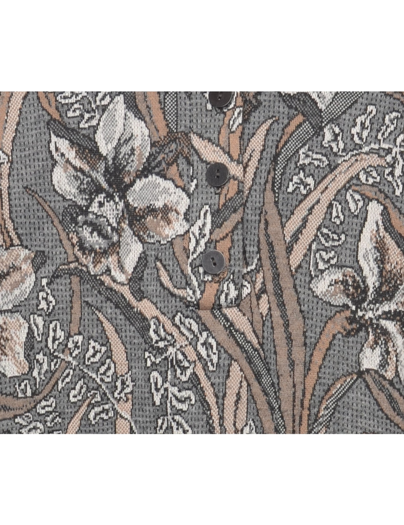 Grey Floral Jumper - M
