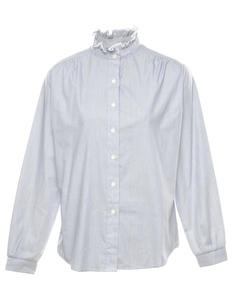Grey Ruffle Neck Blouse - M