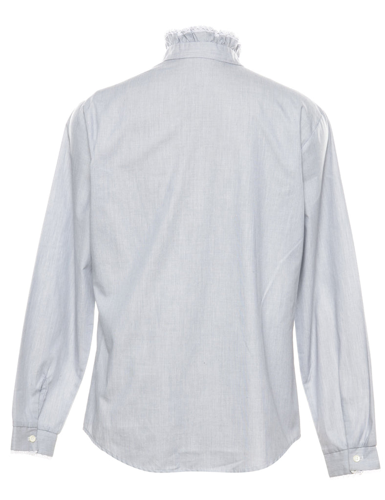 Grey Ruffle Neck Blouse - M