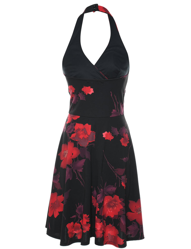 Halter Neck Floral Print Dress - S