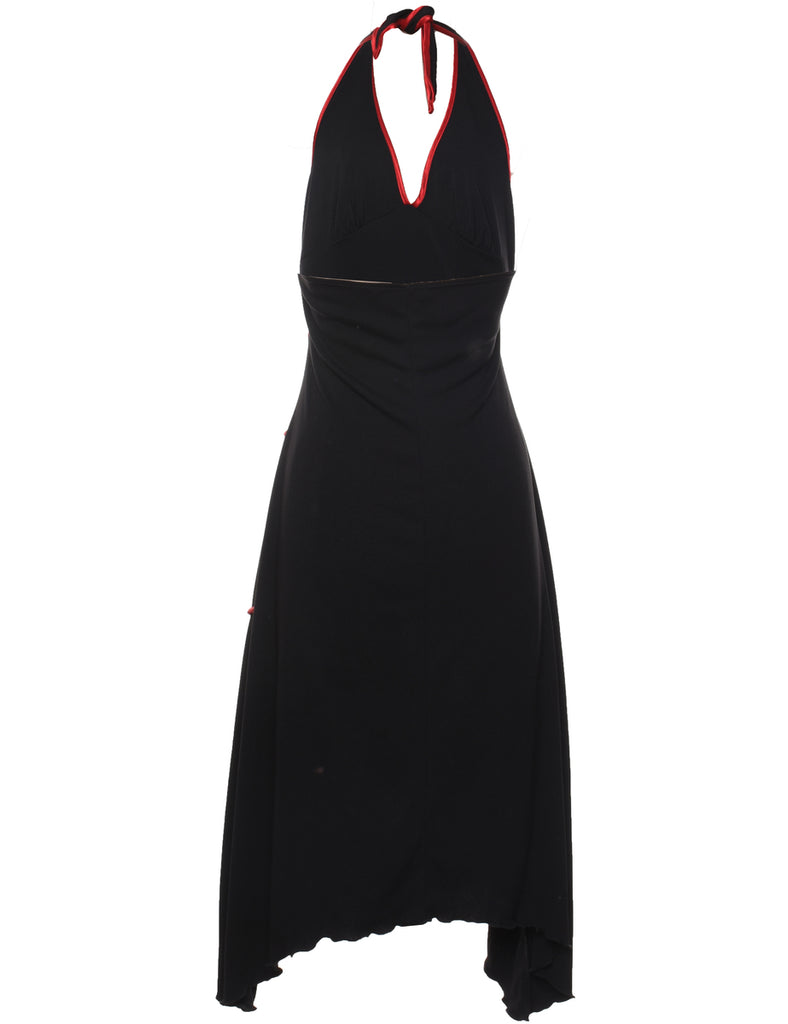 Halterneck Black & Red Y2K Evening Dress - L