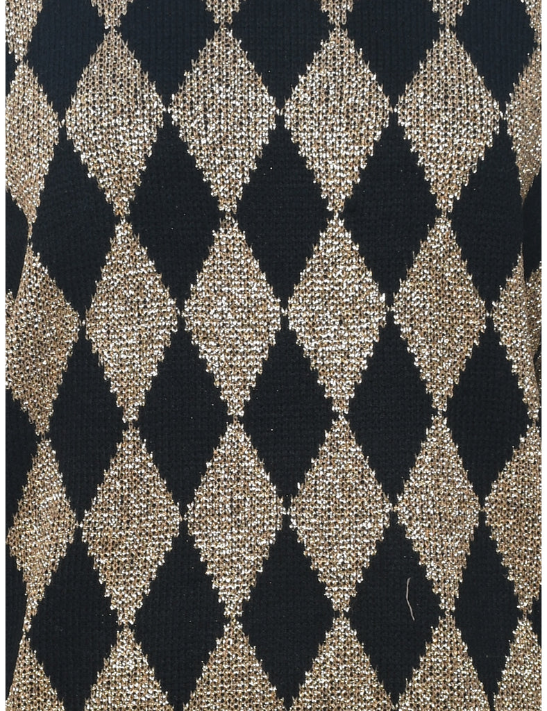 Harlequin Pattern Black & Gold Sparkly Jumper - M