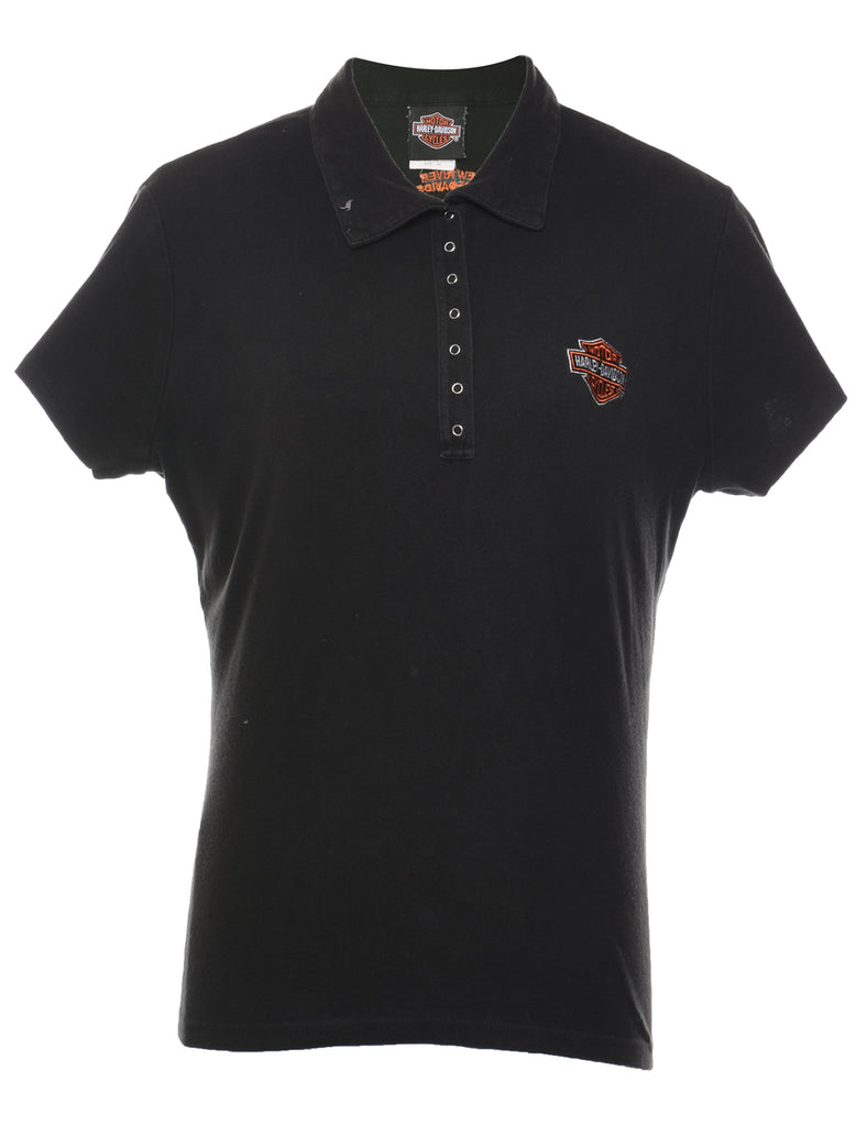 Harley Davidson Black & Orange Embroidered Polo Shirt - XL