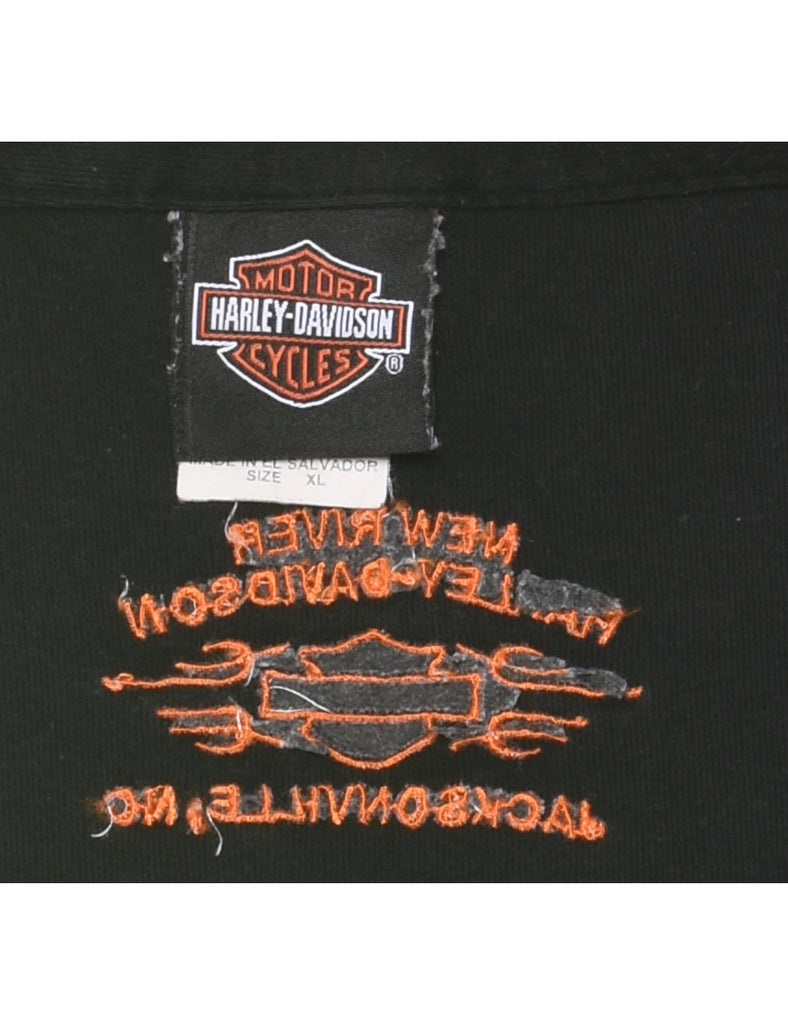 Harley Davidson Black & Orange Embroidered Polo Shirt - XL