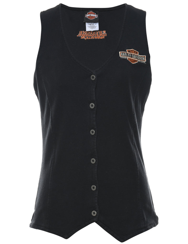 Harley Davidson Black & Orange Y2K Waistcoat - L