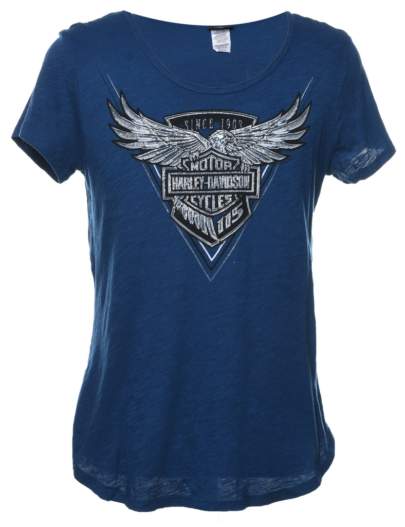Harley Davidson Blue Classic Printed T-shirt - L