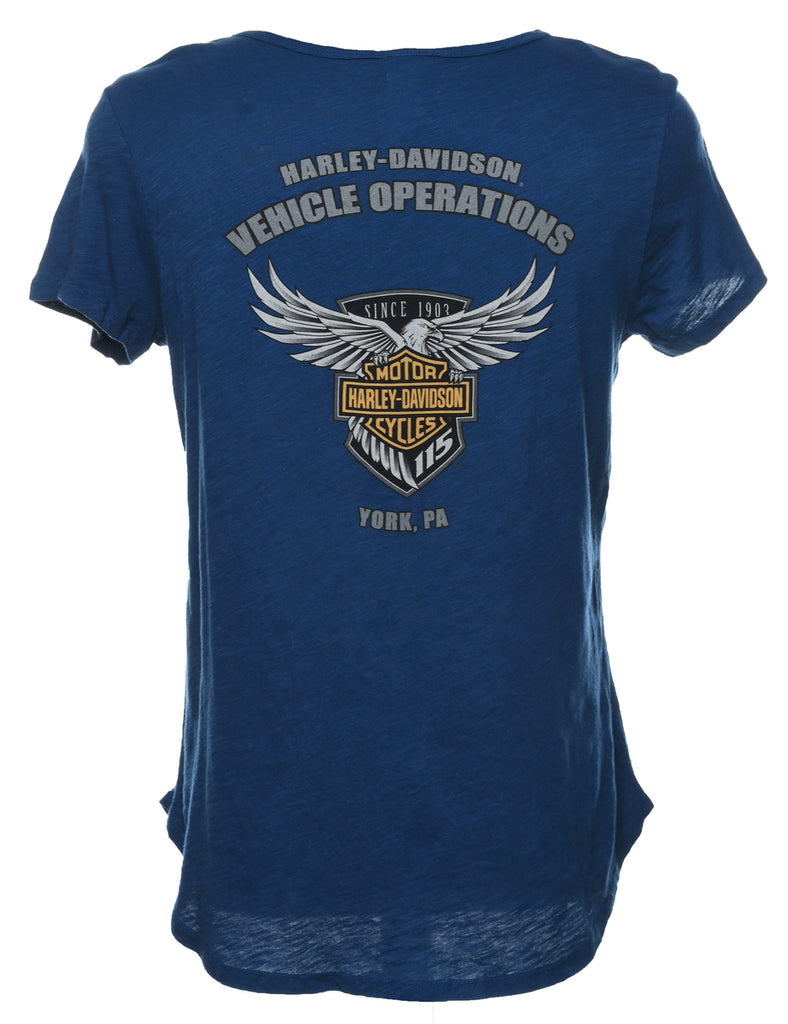 Harley Davidson Blue Classic Printed T-shirt - L