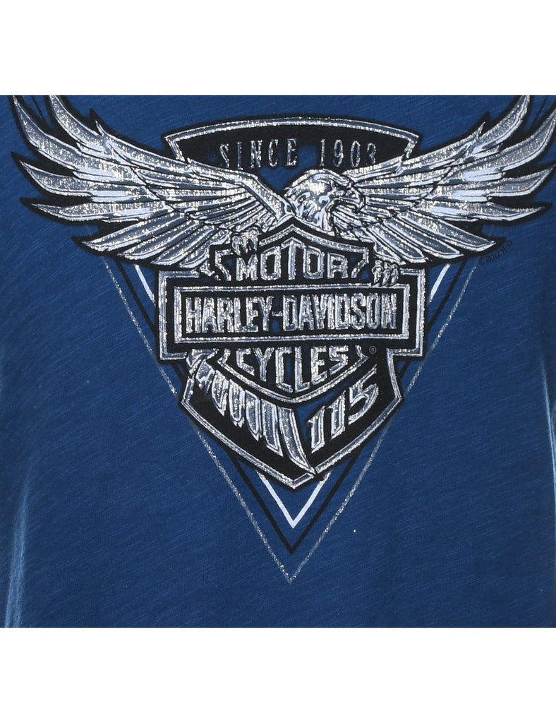 Harley Davidson Blue Classic Printed T-shirt - L