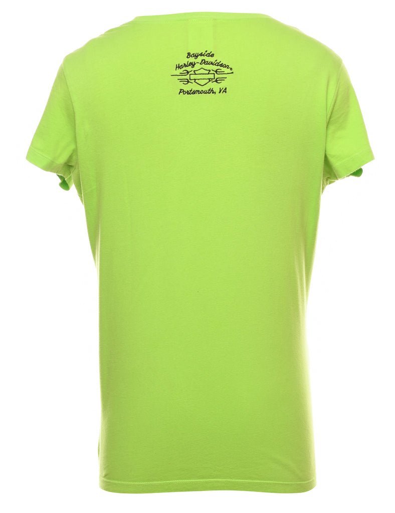 Harley Davidson Printed Lime Green Y2K T-shirt - L