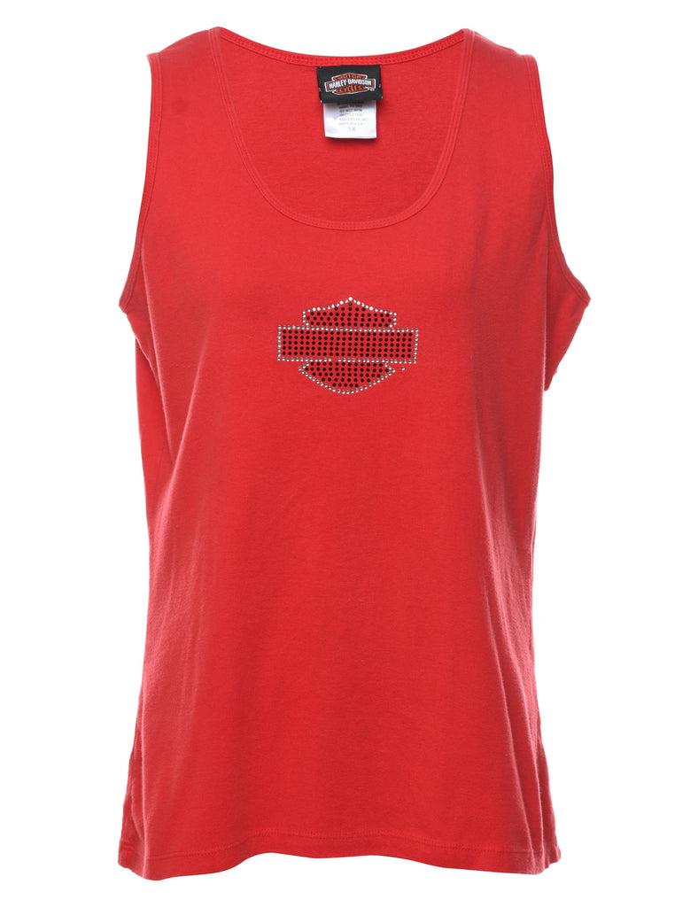 Harley Davidson Red Embellished Y2K Vest - L