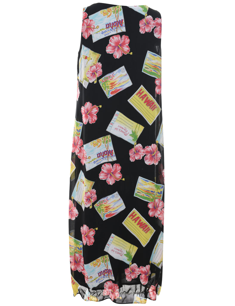 Hawaiian Print Shift Dress - M