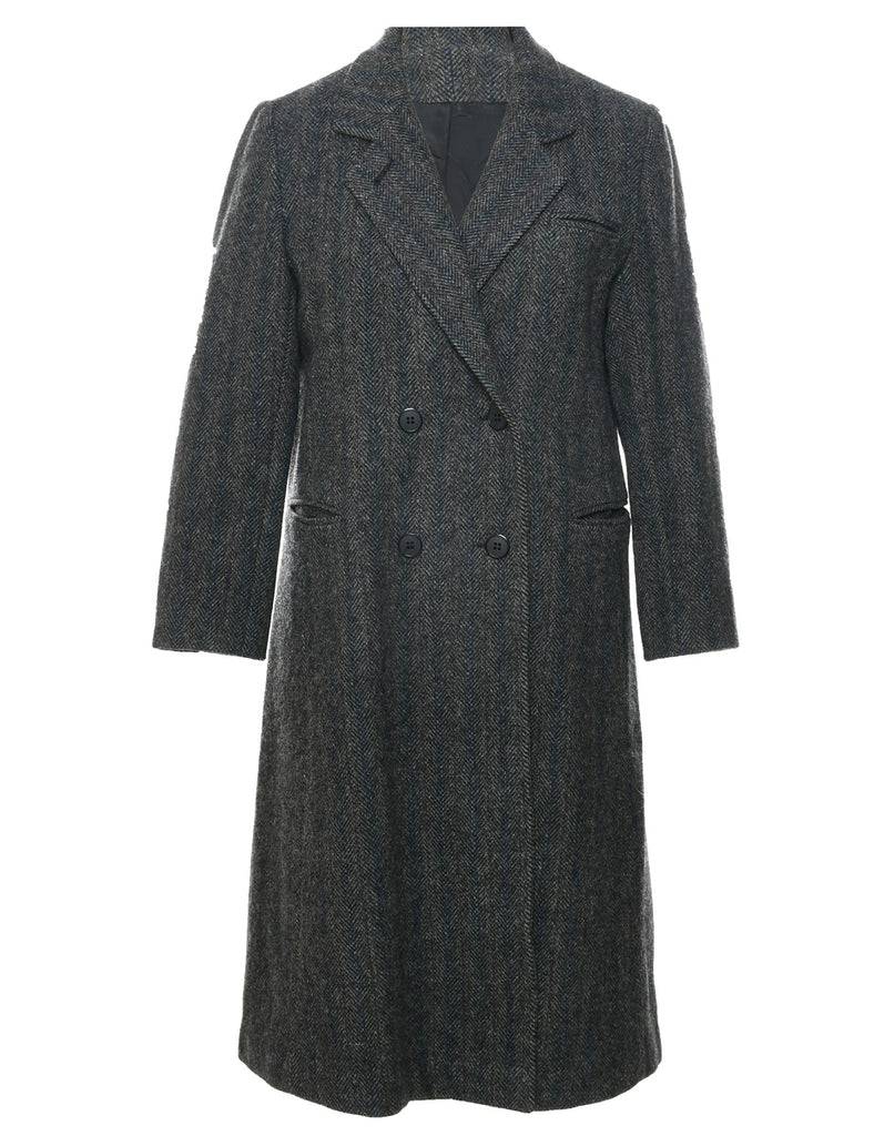 Herringbone Tweed Wool Coat - L