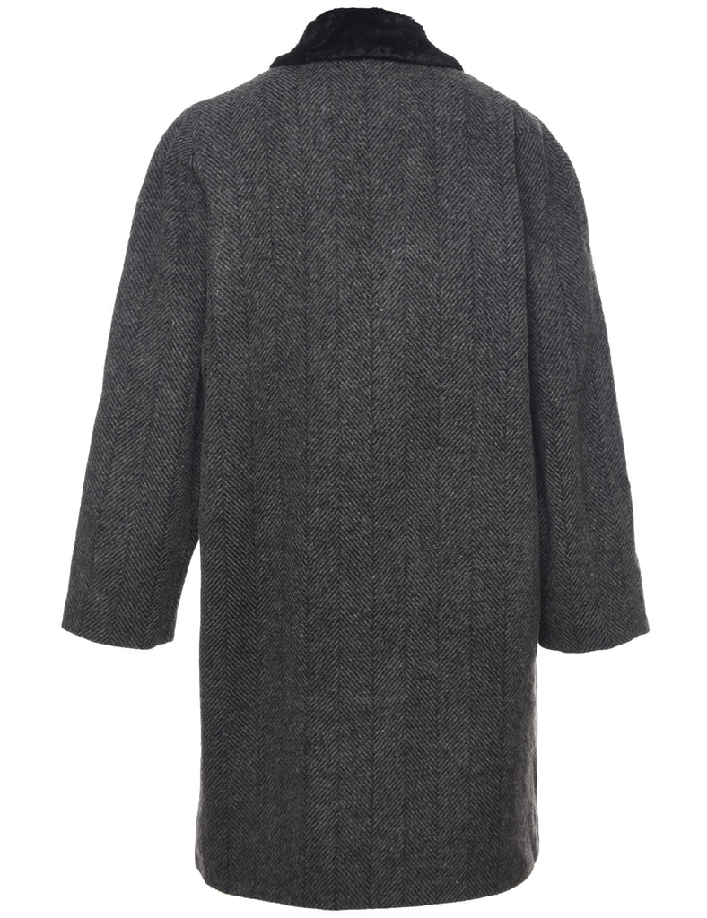 Herringbone Tweed Wool Coat - L